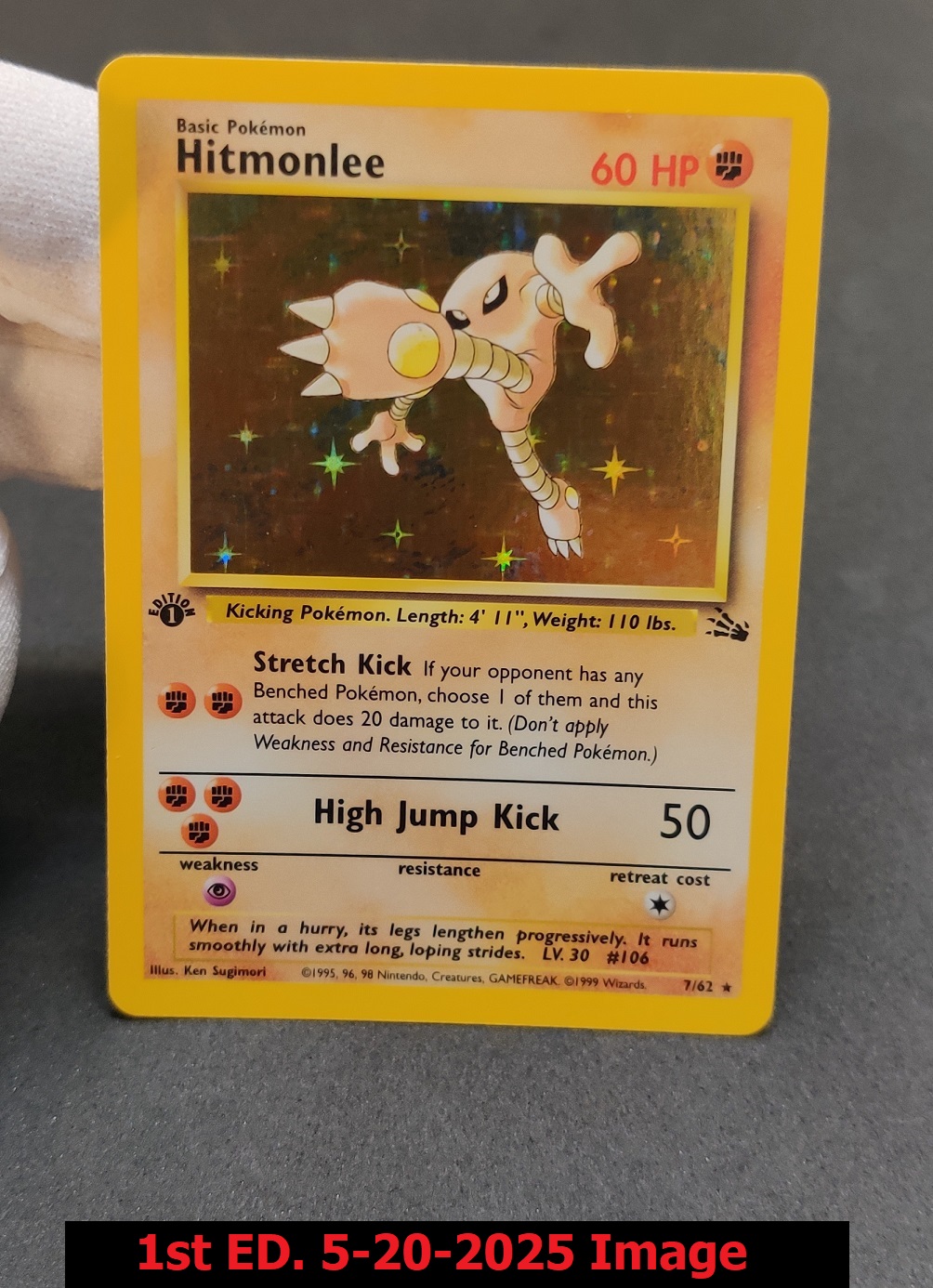 Hitmonlee - 7/62 - Holo Rare - 1st Edition